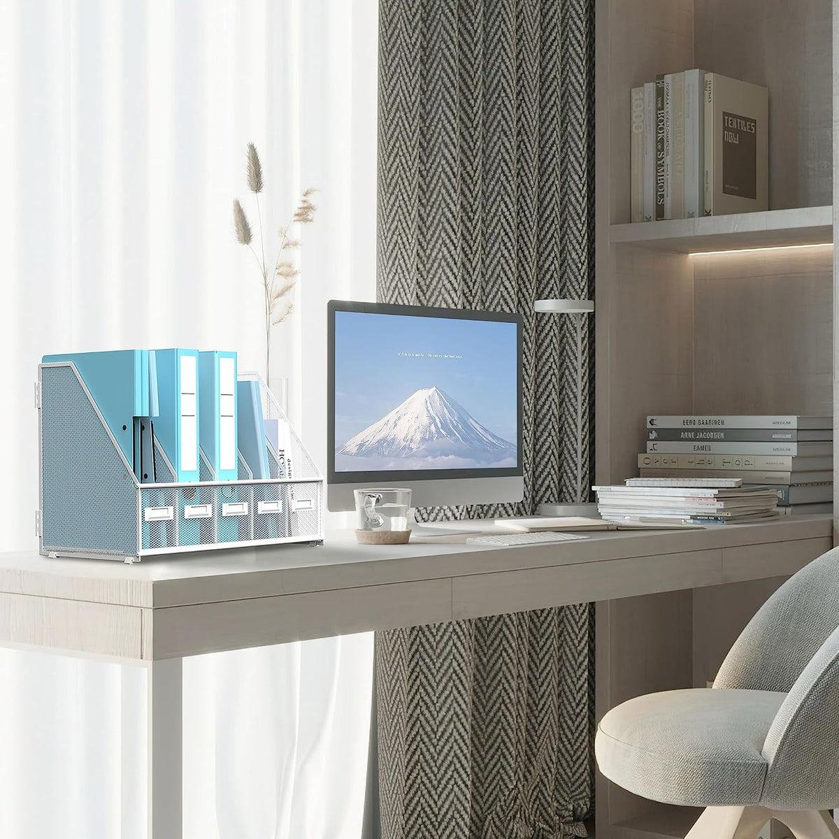 Desk Organizers Metal Desk Magazine File Holder with 5 Vertical Compartments Rack File Organizer for Office Desktop, Classroom, Home Workspace, Black