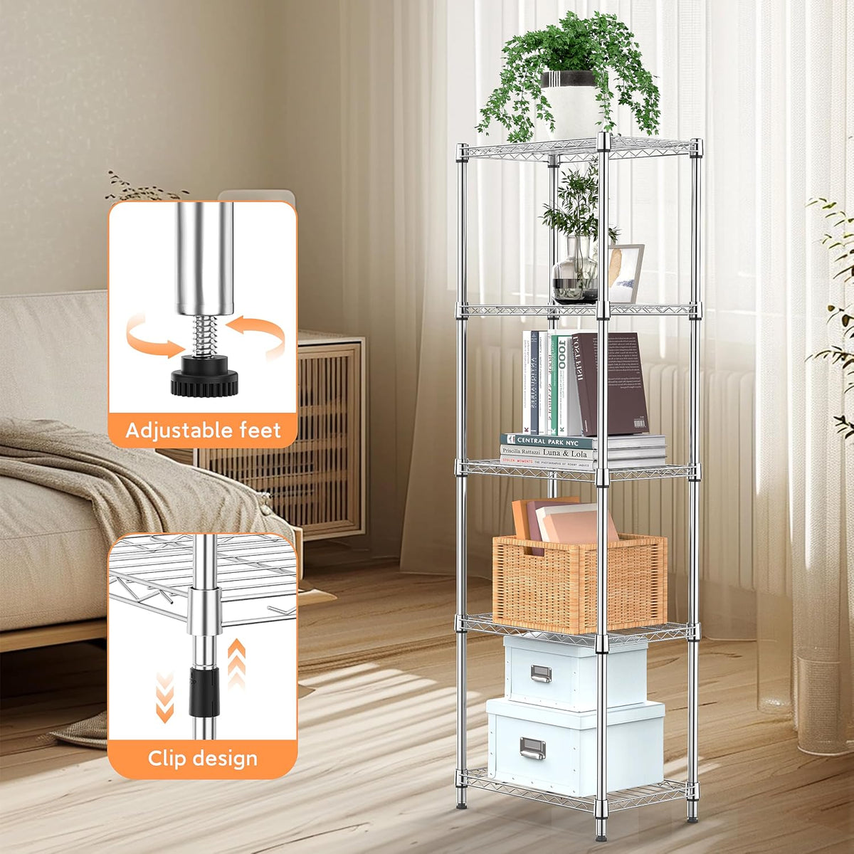 M MZG 450 lbs Steel Storage Shelving 3-Tier Utility Shelving Unit Steel Organizer Wire Rack for Home,Kitchen,Office (11.8" D x 17.7" W x 26.3" H) - Colors B