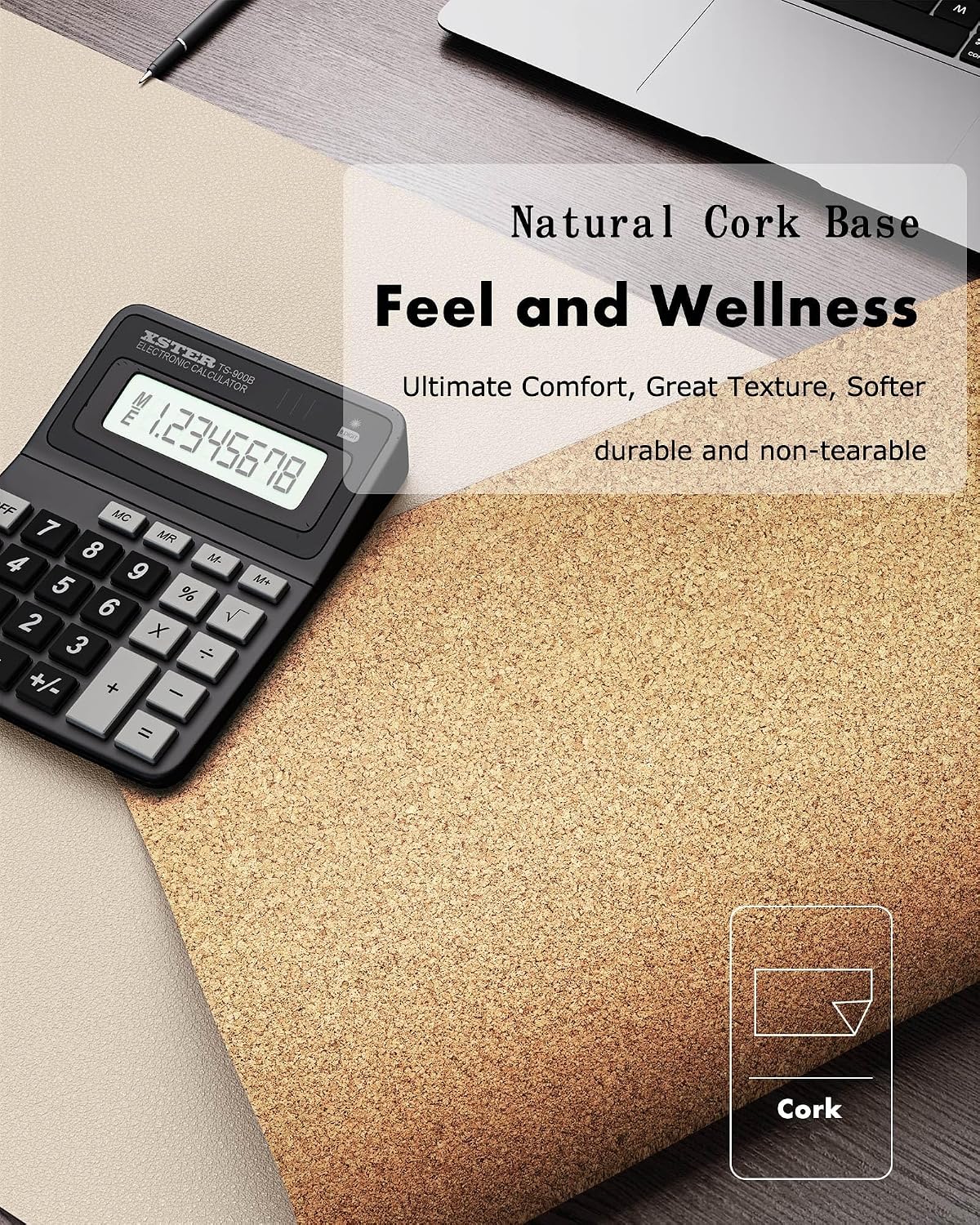 Double-Sided Desk Pad, 31.5"x15.7"Leather Desk Mat, Eco Cork Desk Pad Protector,Large Mouse Pad,Waterproof Desk Blotter for Office/Home(Coffee)