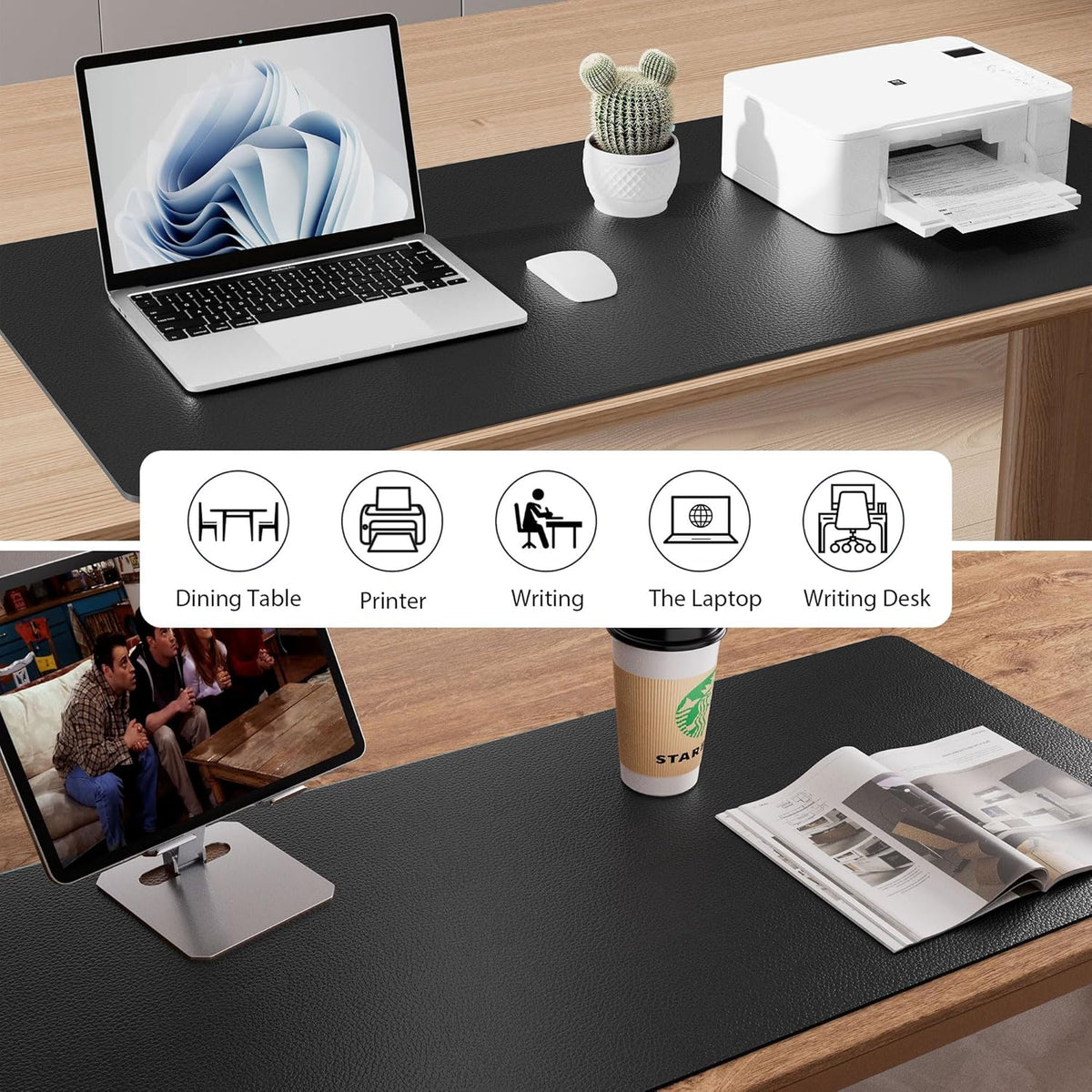 Aothia Leather Office Desk Pad Protector, Non-Slip PU Leather Desk Blotter, Waterproof Laptop Writing Mouse Pad for Office and Home, Black, 31.5" x 15.7" - Colors A