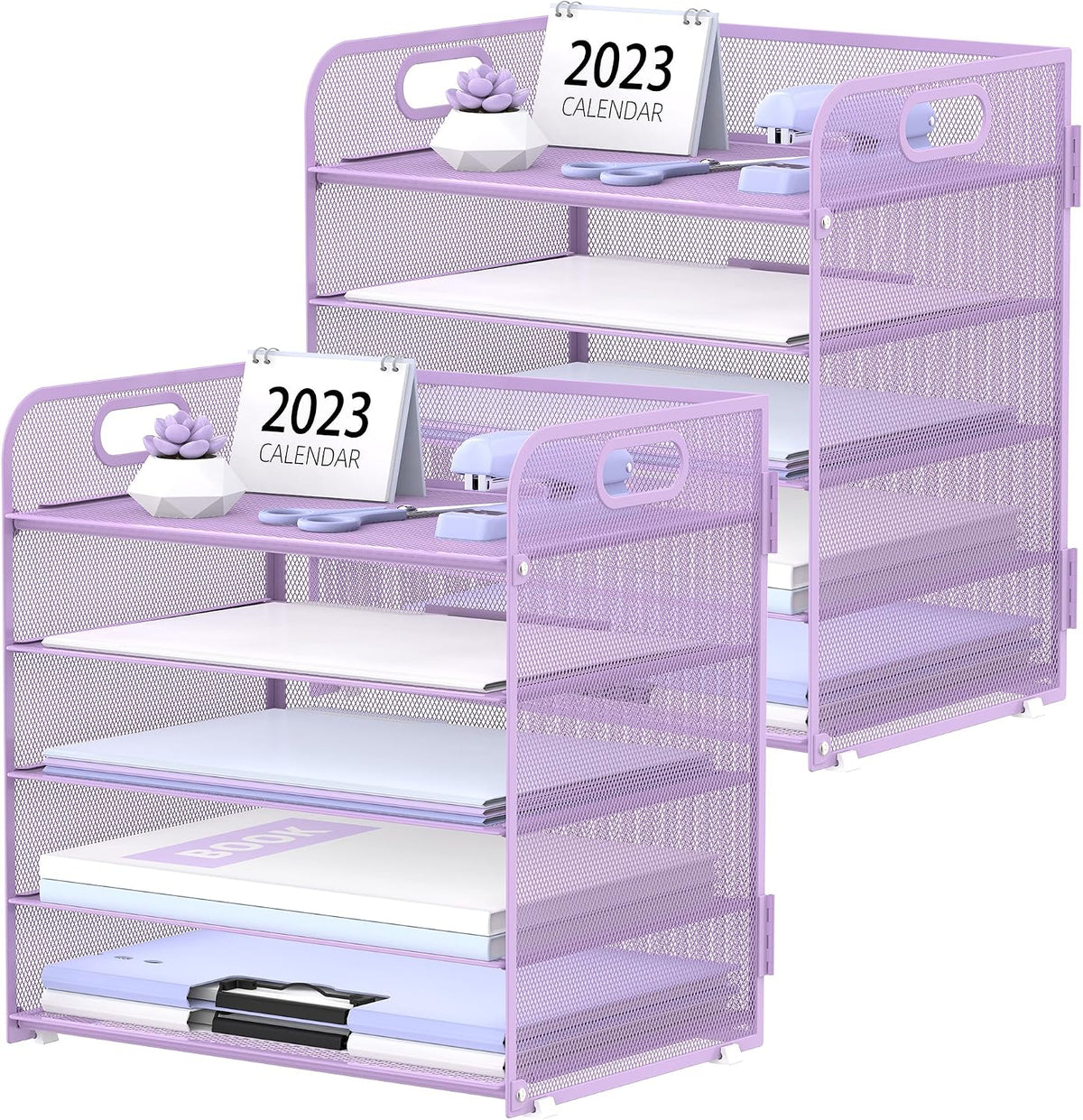 Supeasy 5 Trays Paper Organizer Letter Tray with Handle-Mesh Desk File Holders, Paper Sorter Desk Organizer for Office, Home, Classroom or School