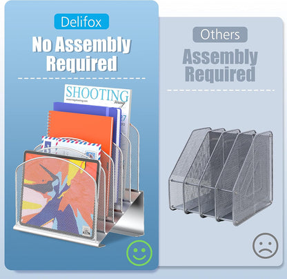 Delifox Inclined Desk File Organizer,Vertical File Folder Holder Stand Metal Rack File Sorter for Office Classroom Desktop Organization