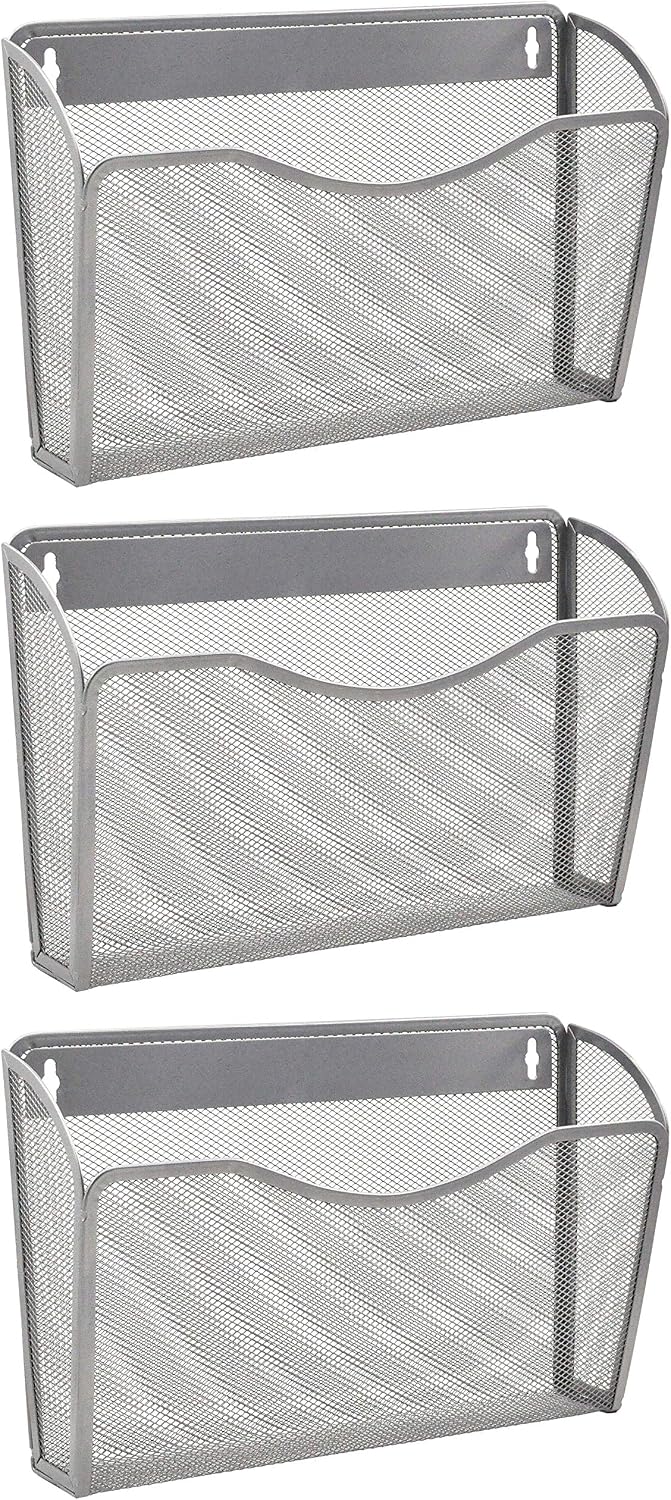 EASEPRES 3 Single Pocket Mesh Hanging File Organizer, Vertical Wall Mounted Magazine File Holder, Mount Basket Mail Paper Document Folder Organizing for Office, Home and School, Black