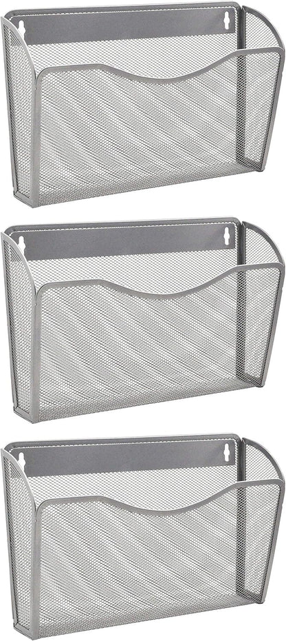 EASEPRES 3 Single Pocket Mesh Hanging File Organizer, Vertical Wall Mounted Magazine File Holder, Mount Basket Mail Paper Document Folder Organizing for Office, Home and School, Black