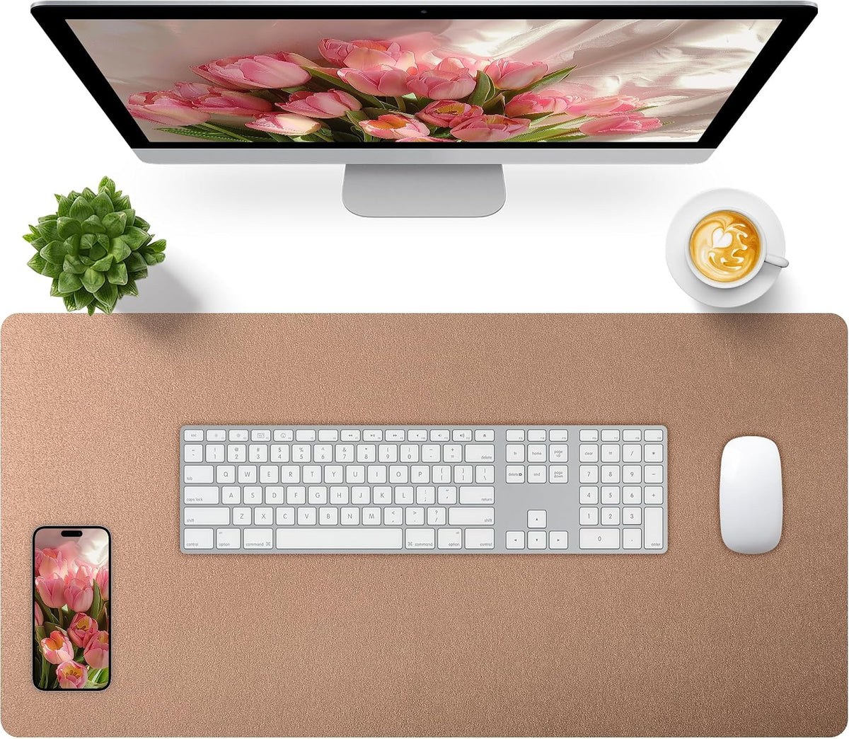 Bloss Leather Desk Pad and Keyboard Wrist Rest, Large Mouse Pad + Keyboard Pad+Mouse Wrist Support, Non-Slip Desk Mat Protector for Office, Home(31.5×15.7 Inches,Beige) - Colors B