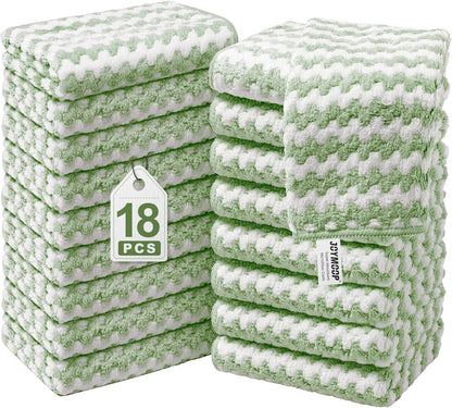 18 Pack Microfiber Cleaning Cloth, Kitchen Towels for Dish Drying Washing, Absorbent Streak Free Lint Free Rags for Cleaning, Reusable and Washable Towels - 10" x 10"