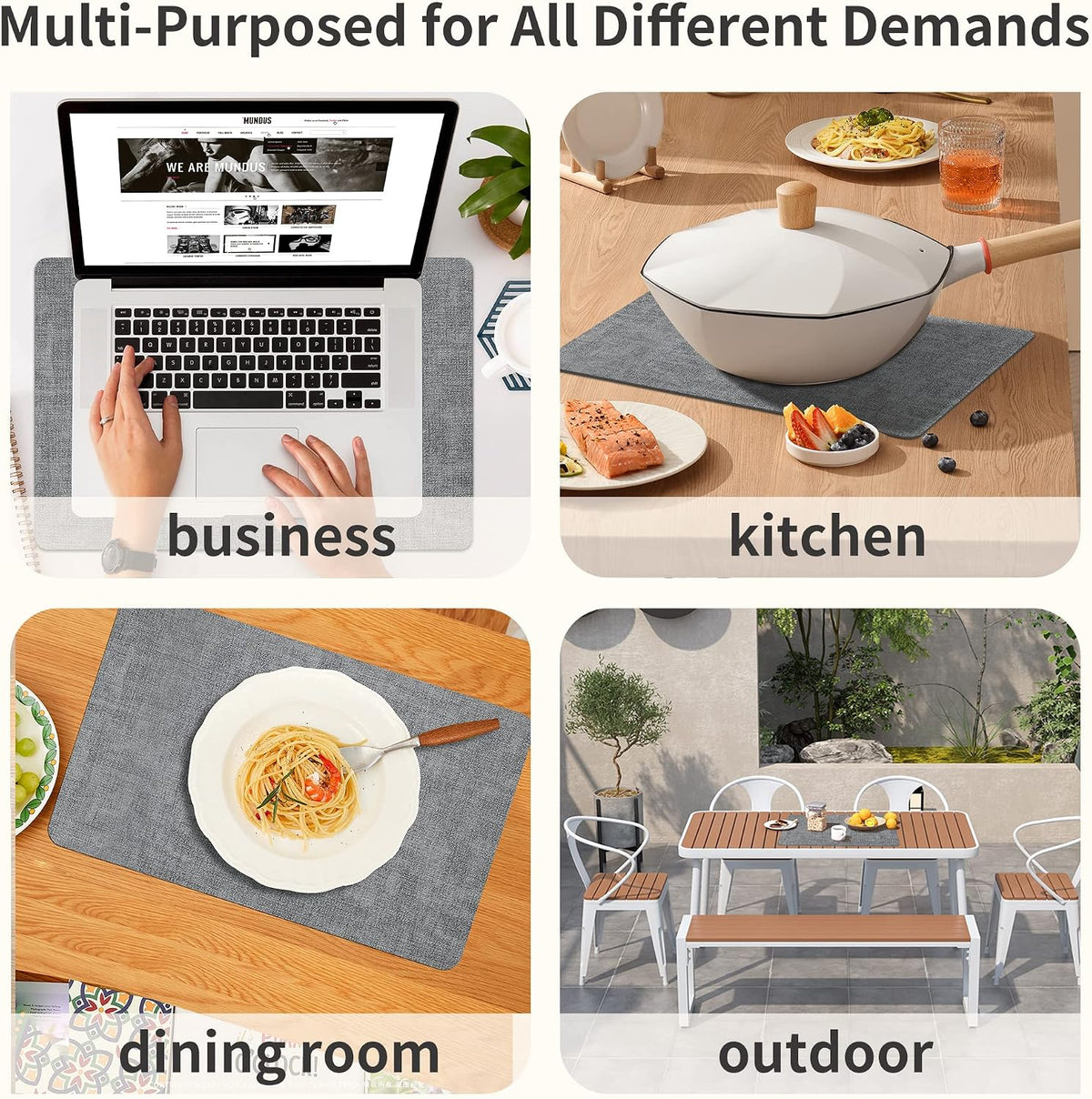 Maxpearl Faux Leather Placemats Set of 6 - Waterproof - Wipe Clean - Heat Resistant - Anti Slip Dining Table Place Mats, Suitable for Indoor & Outdoor Use, 17’’×12’’, Beige