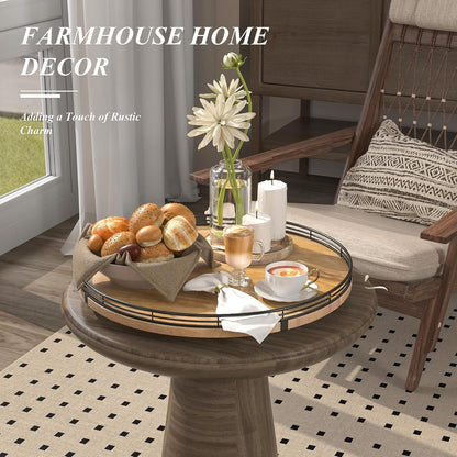 Farmhouse Oak 9" Lazy Susan Turntable Organizer for Cabinet, Round Wooden Lazy Susan Organization and Storage for Dining Table, Pantry, Kitchen, Countertop, Cupboard,Home Decor, Walnut Wood