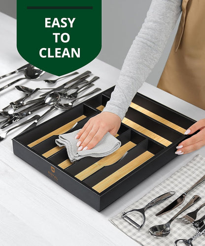 ROYAL CRAFT WOOD Luxury Bamboo Kitchen Drawer Organizer - Silverware Organizer, Utensil Holder & Cutlery Tray Drawer Dividers for Flatware (9 Slot, Natural)