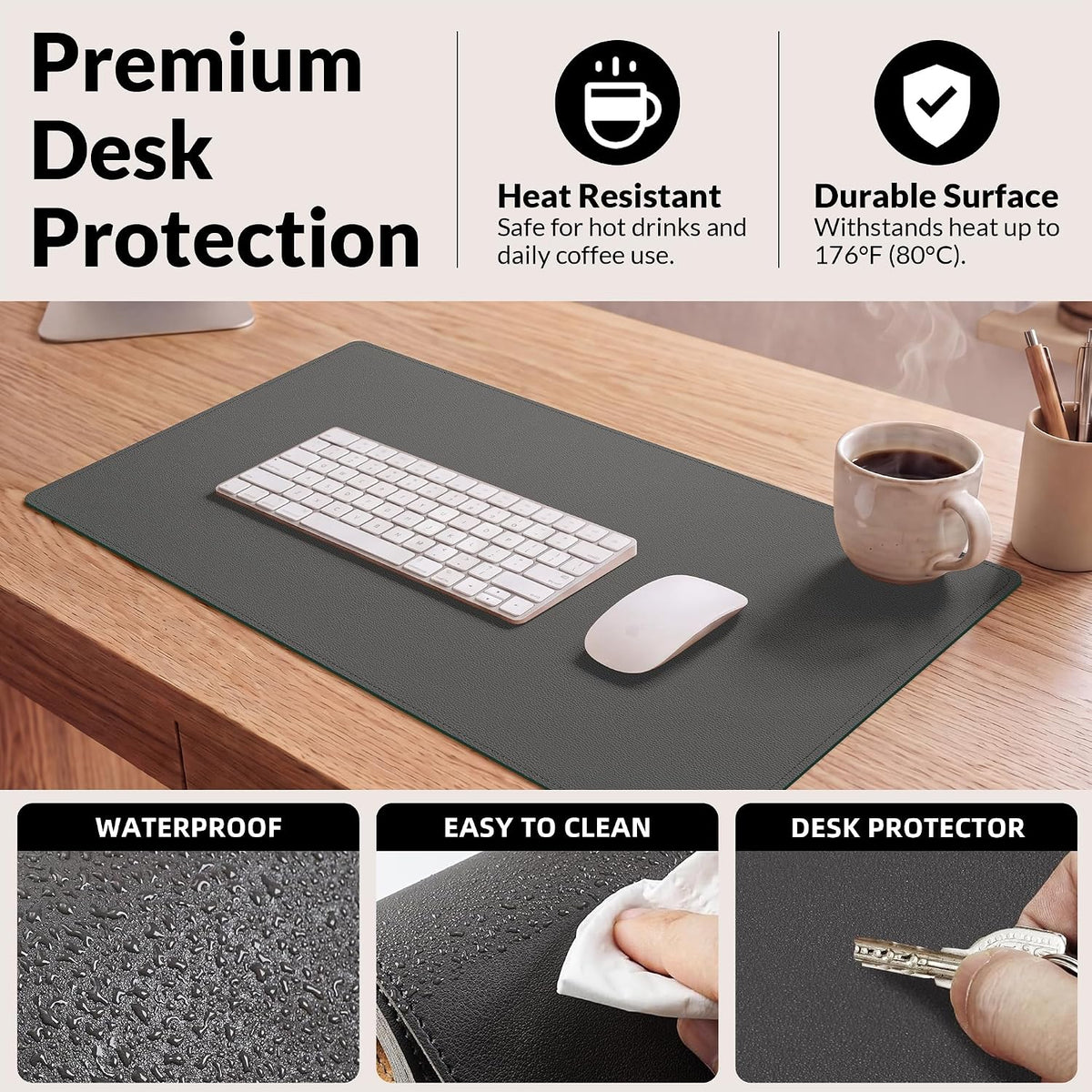 Large Desk Mat, 47" x 17", Black