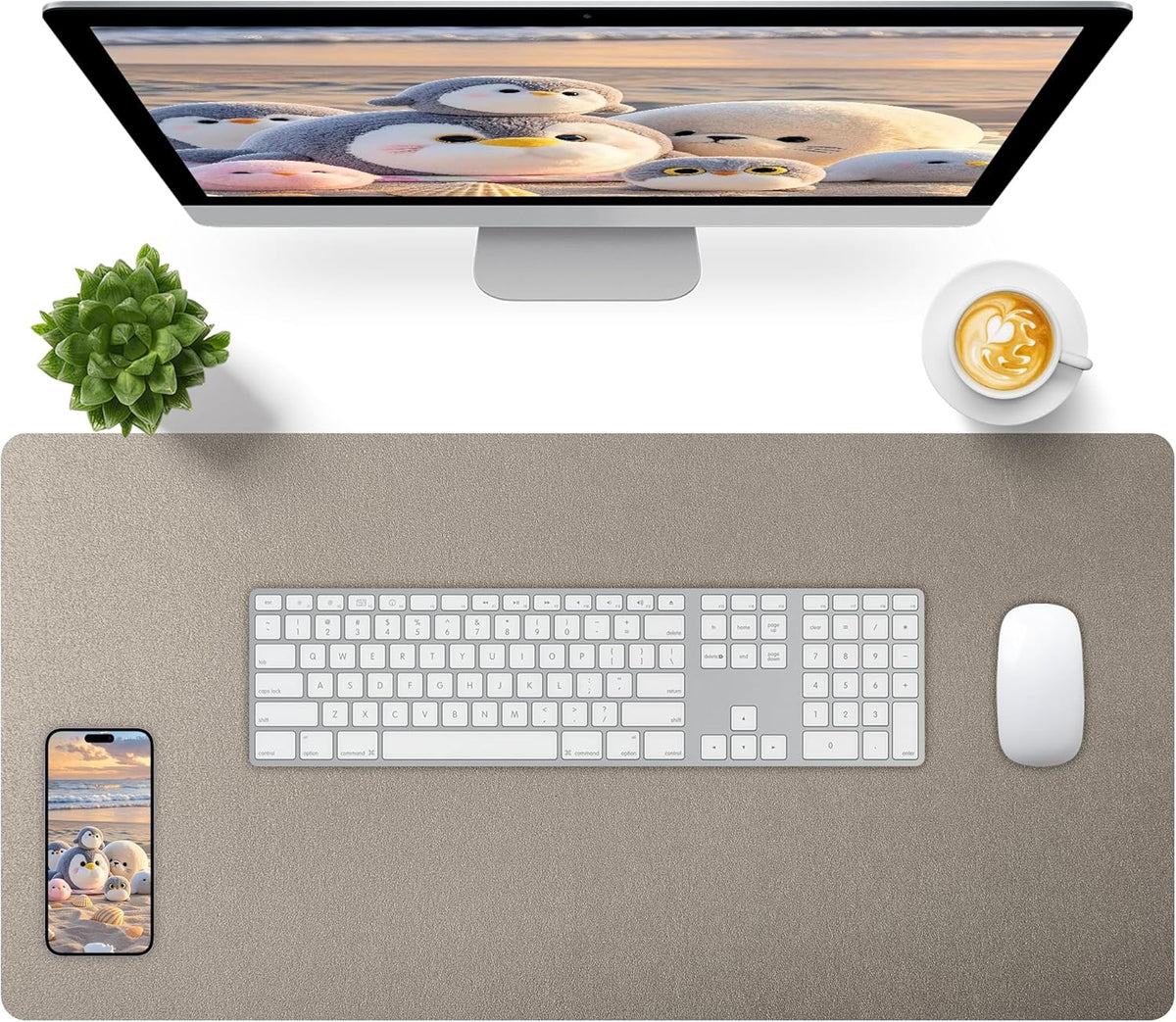 Bloss Leather Desk Pad and Keyboard Wrist Rest, Large Mouse Pad + Keyboard Pad+Mouse Wrist Support, Non-Slip Desk Mat Protector for Office, Home(31.5×15.7 Inches,Beige) - Colors A