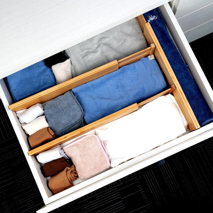 Utoplike 4 pcs Bamboo Kitchen Drawer Dividers Large, Adjustable Drawer Organizers, Spring Loaded, Expandable Organization Works in Kitchen, Dresser, Bathroom, Bedroom, Drawer, Desk