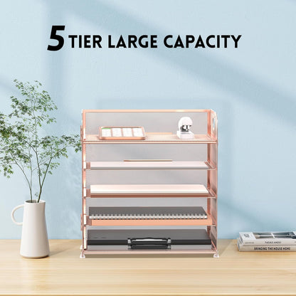 Supeasy 5 Trays Paper Organizer Letter Tray with Handle-Mesh Desk File Holders, Paper Sorter Desk Organizer for Office, Home, Classroom or School