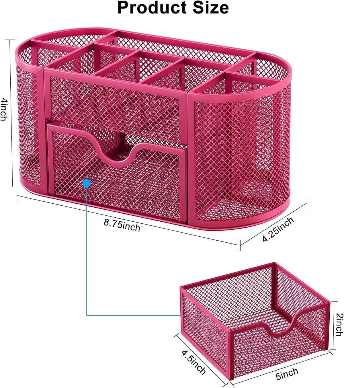 EasyPAG Mesh Pen Holder Desk Organizer with Drawer Stationery Supplies Organizer for Dorm School 9 Compartments Workspace Desk Accessories Organization for Office, Black