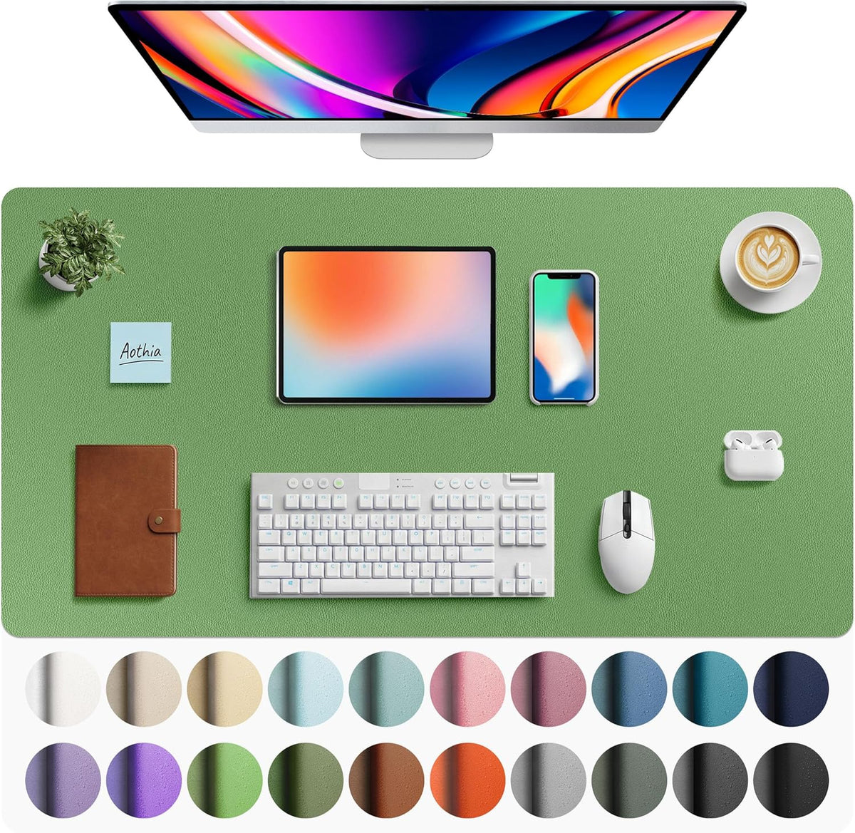 Aothia Leather Office Desk Pad Protector, Non-Slip PU Leather Desk Blotter, Waterproof Laptop Writing Mouse Pad for Office and Home, Black, 31.5" x 15.7" - Colors A
