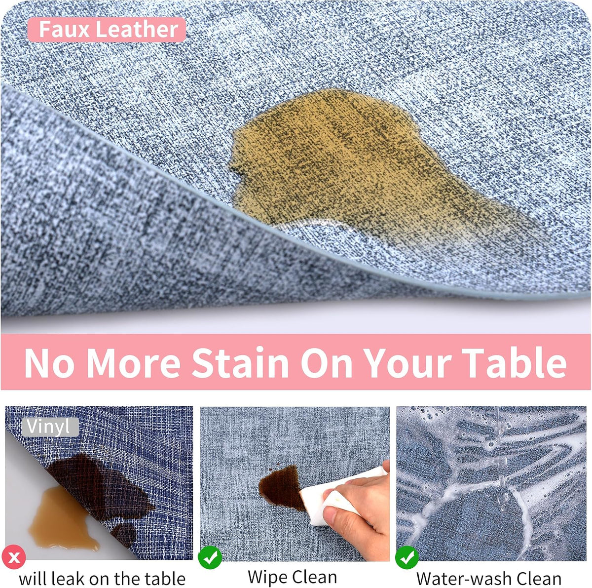 Maxpearl Faux Leather Placemats Set of 6 - Waterproof - Wipe Clean - Heat Resistant - Anti Slip Dining Table Place Mats, Suitable for Indoor & Outdoor Use, 17’’×12’’, Beige
