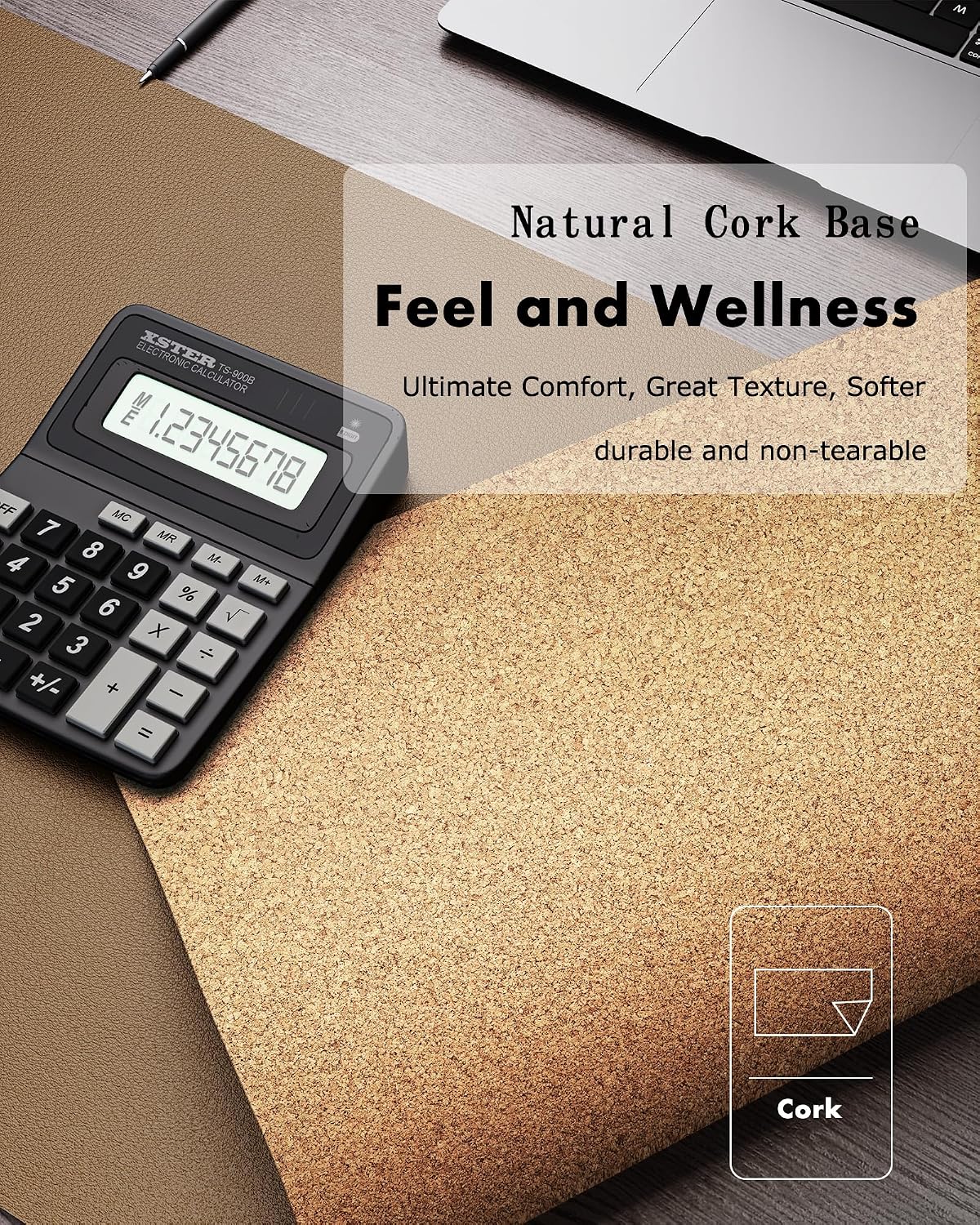 Double-Sided Desk Pad, 31.5"x15.7"Leather Desk Mat, Eco Cork Desk Pad Protector,Large Mouse Pad,Waterproof Desk Blotter for Office/Home(Coffee)