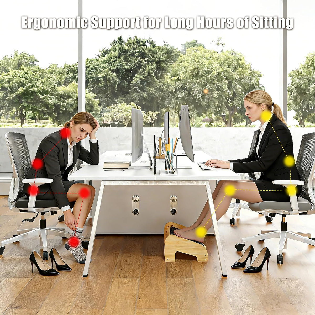Upgraded Under Desk footrest- Bamboo Ergonomic Adjustable Footrest with 3 Height & Angle Settings,Pebble Massage Surface for Improved Posture and Blood Circulation,Home & Office