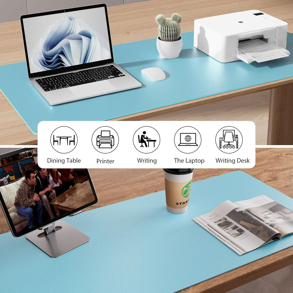 Aothia Leather Office Desk Pad Protector, Non-Slip PU Leather Desk Blotter, Waterproof Laptop Writing Mouse Pad for Office and Home, Black, 31.5" x 15.7" - Colors B