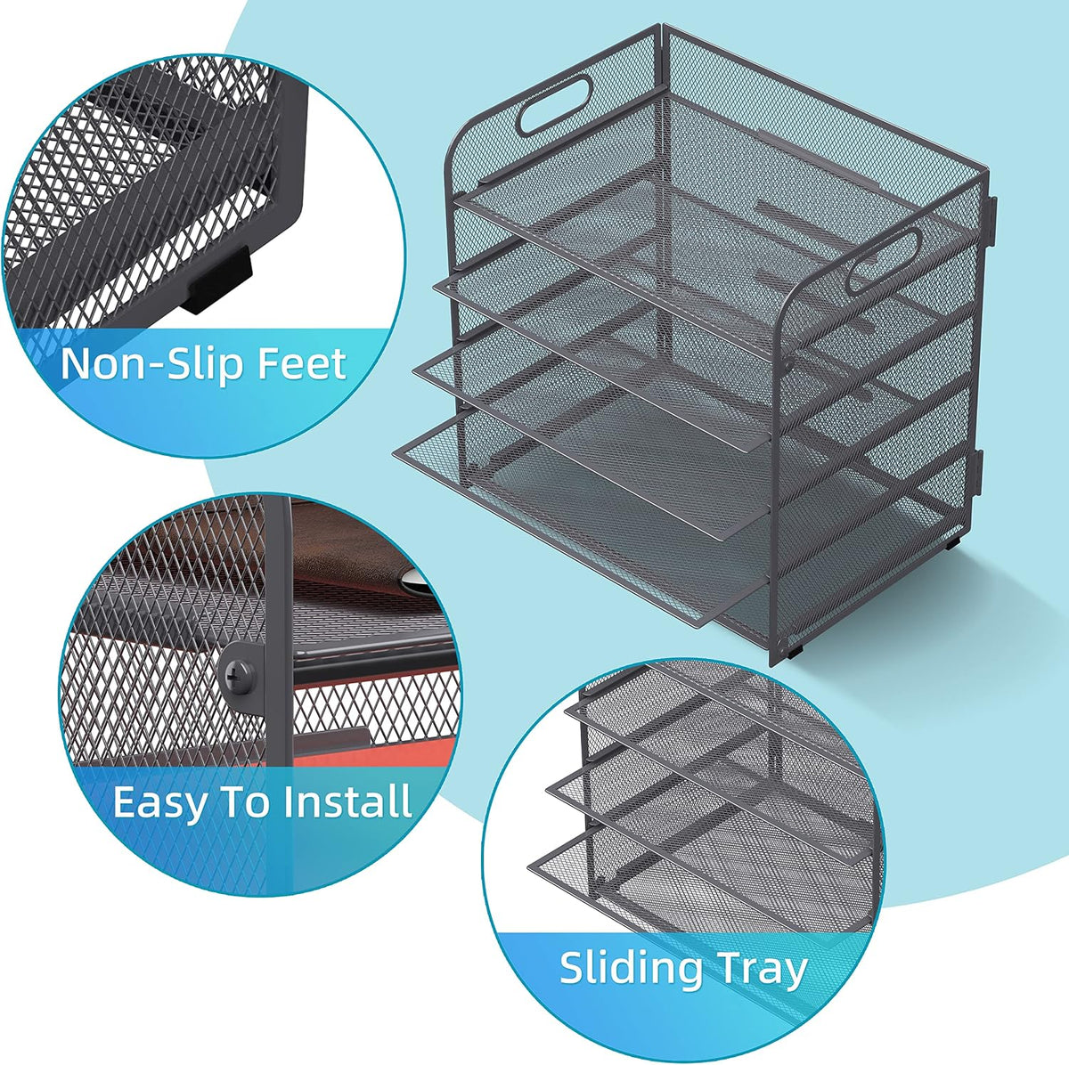 Supeasy 5 Trays Paper Organizer Letter Tray with Handle-Mesh Desk File Holders, Paper Sorter Desk Organizer for Office, Home, Classroom or School