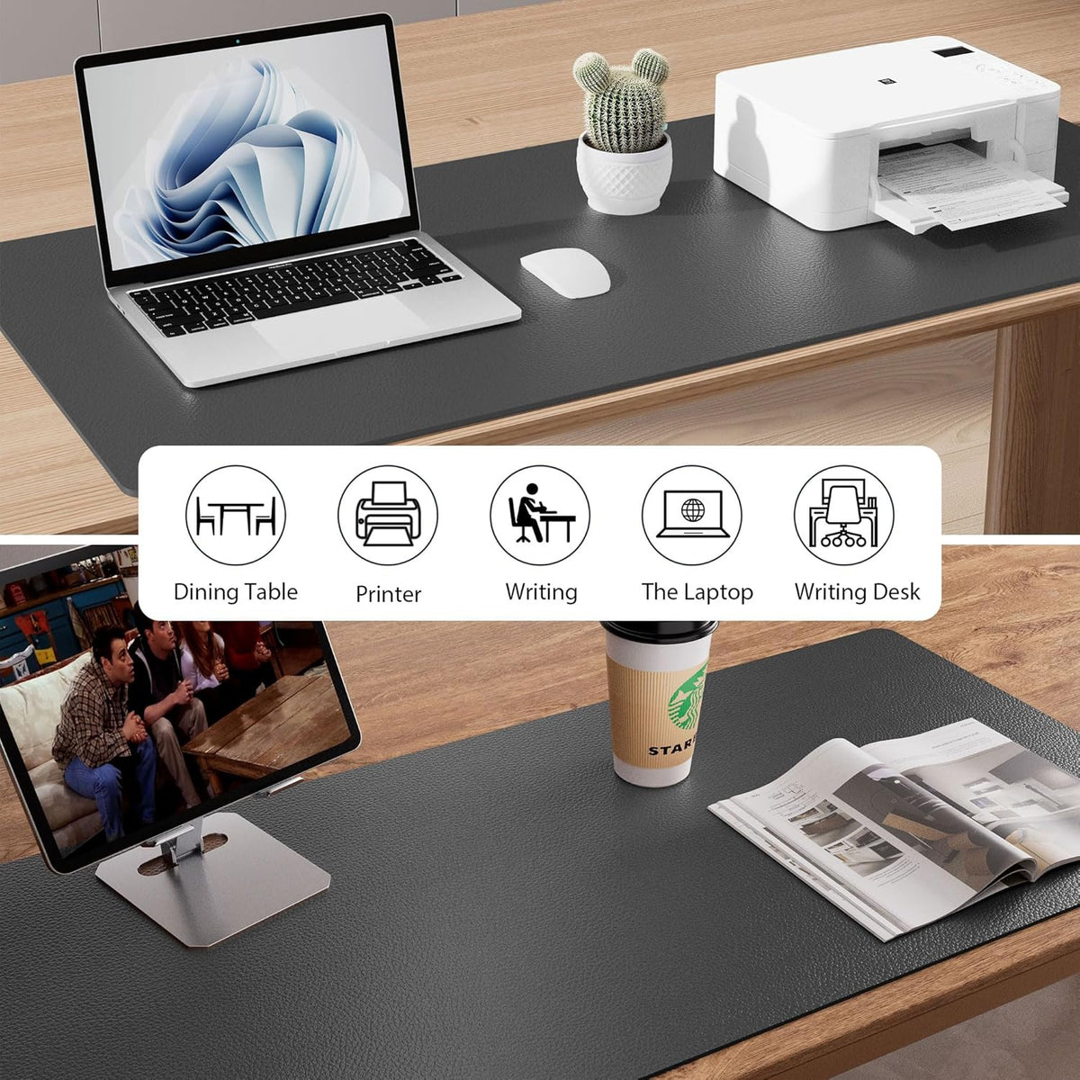 Aothia Leather Office Desk Pad Protector, Non-Slip PU Leather Desk Blotter, Waterproof Laptop Writing Mouse Pad for Office and Home, Black, 31.5" x 15.7" - Colors B