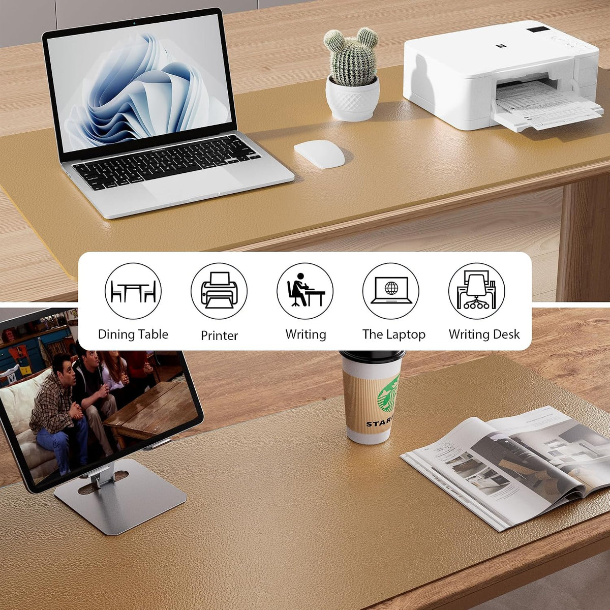 Aothia Leather Office Desk Pad Protector, Non-Slip PU Leather Desk Blotter, Waterproof Laptop Writing Mouse Pad for Office and Home, Black, 31.5" x 15.7" - Colors B
