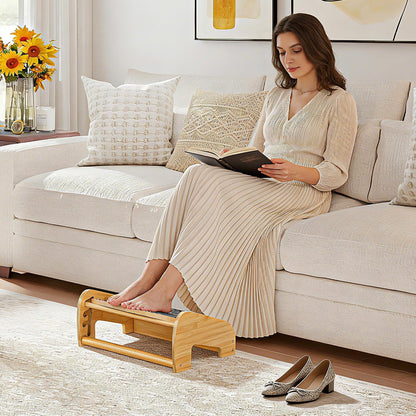 Upgraded Under Desk footrest- Bamboo Ergonomic Adjustable Footrest with 3 Height & Angle Settings,Pebble Massage Surface for Improved Posture and Blood Circulation,Home & Office