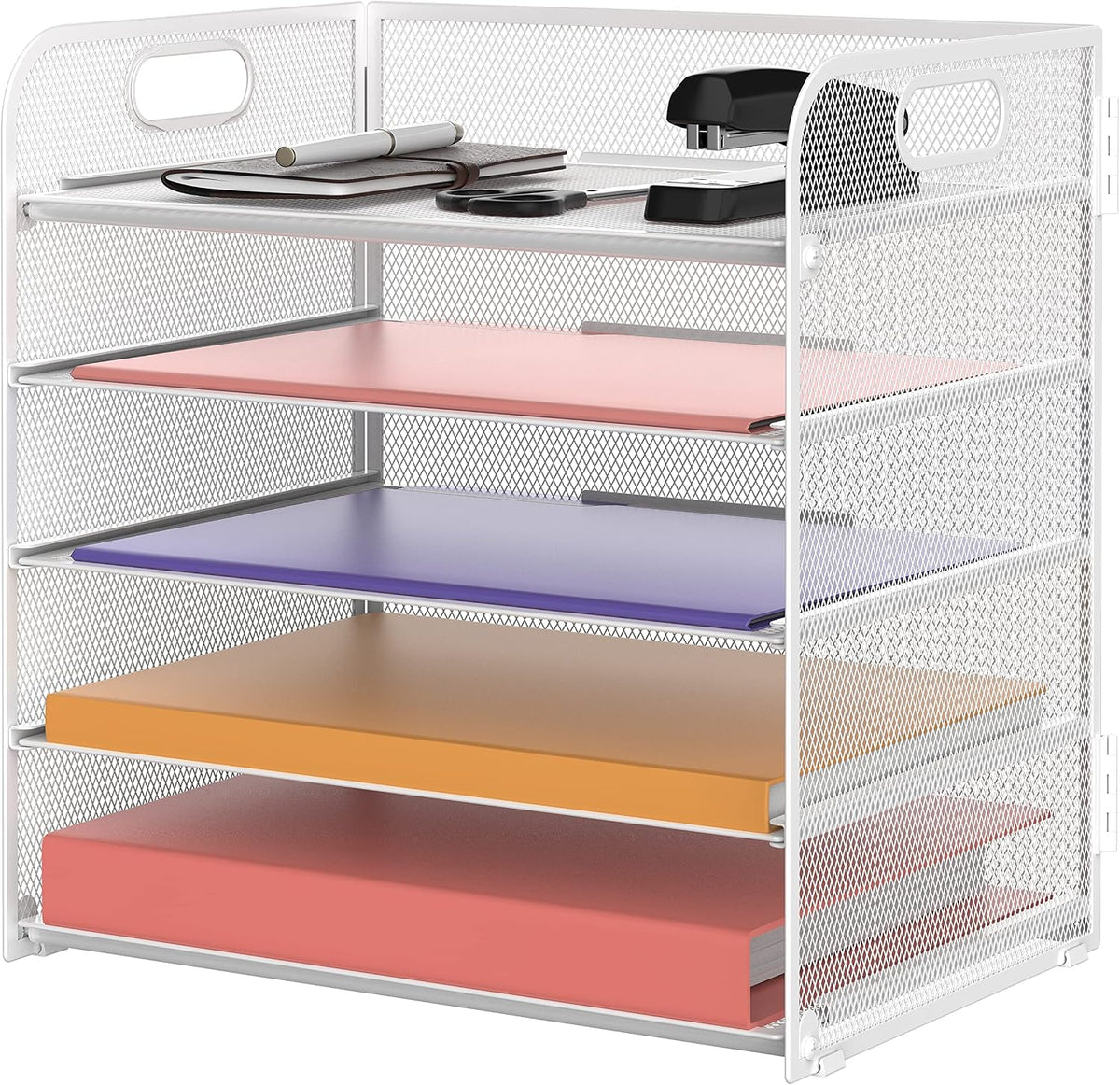 Supeasy 5 Trays Paper Organizer Letter Tray with Handle-Mesh Desk File Holders, Paper Sorter Desk Organizer for Office, Home, Classroom or School