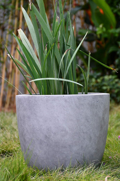 Kante 8.9" H x 10" W Small Concrete Planter, Compact Desktop Plant Pot with Drainage Hole & Rubber Plug – Lightweight Breathable Cement Container for Succulents, Cactus, Herbs, Indoor Outdoor, Gift