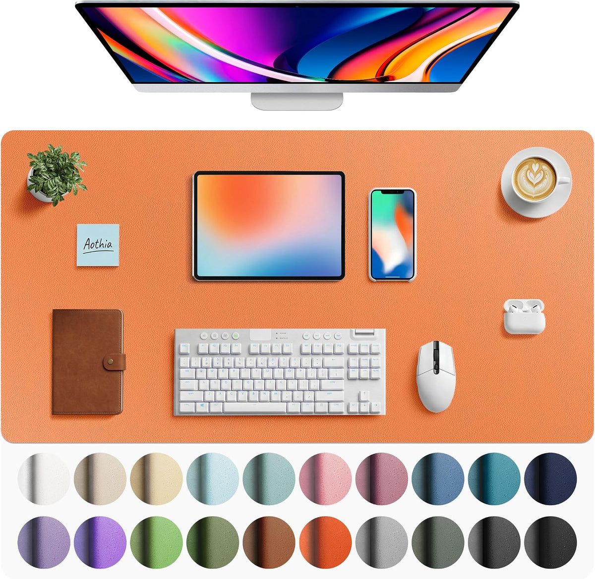 Aothia Leather Office Desk Pad Protector, Non-Slip PU Leather Desk Blotter, Waterproof Laptop Writing Mouse Pad for Office and Home, Black, 31.5" x 15.7" - Colors A