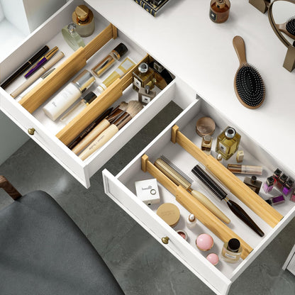 BAMEOS Bamboo Expandable Drawer Dividers – Fits 16.6"–22" Drawers, 2" High, Set of 4 | Spring-Loaded Bamboo Separator for Kitchen Island, Bathroom Vanity & Dresser Drawers