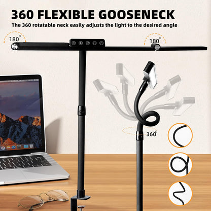 BAYSQUIRREL Led Desk Lamp with Clamp,Desk Light with Human Sensor,Gooseneck Remote Eye Protection Desk Lighting,24W Ultra Bright Stepless Dimming and Tempering LED Desk Lamp for Home Office, Bedroom