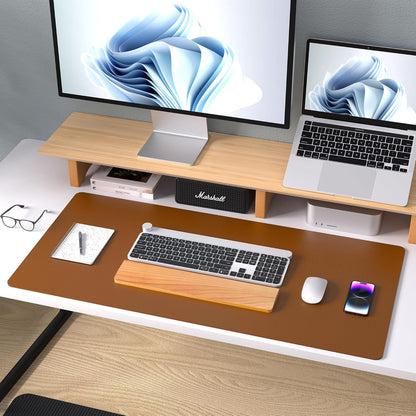 Aothia Leather Office Desk Pad Protector, Non-Slip PU Leather Desk Blotter, Waterproof Laptop Writing Mouse Pad for Office and Home, Black, 31.5" x 15.7" - Colors A