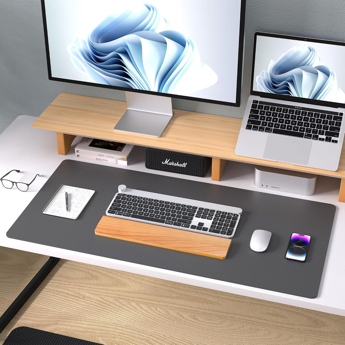 Aothia Leather Office Desk Pad Protector, Non-Slip PU Leather Desk Blotter, Waterproof Laptop Writing Mouse Pad for Office and Home, Black, 31.5" x 15.7" - Colors B