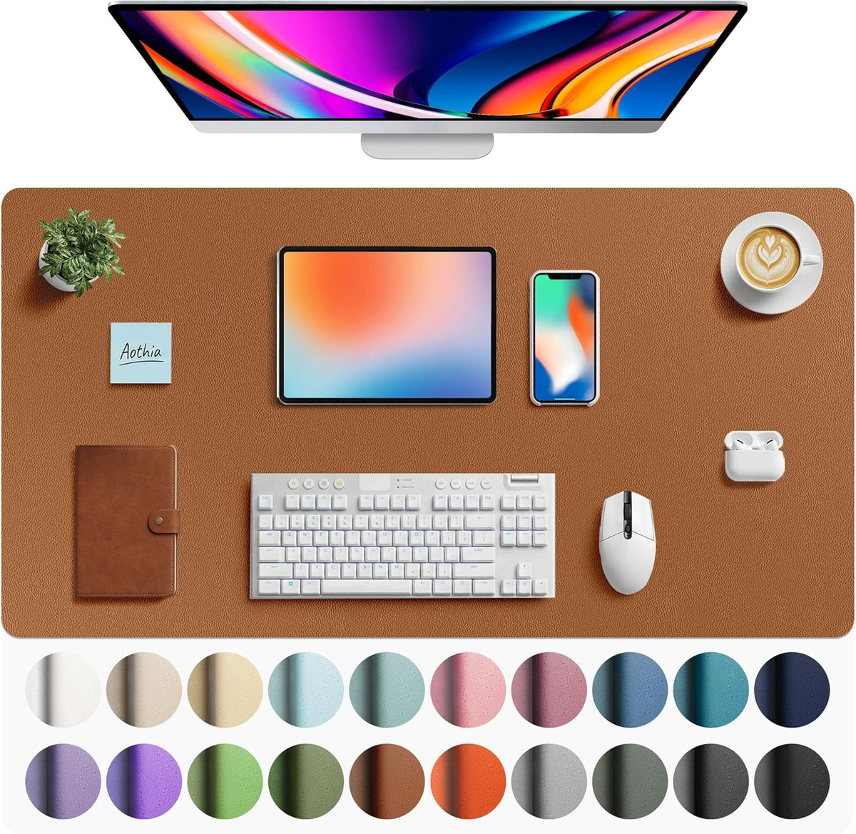 Aothia Leather Office Desk Pad Protector, Non-Slip PU Leather Desk Blotter, Waterproof Laptop Writing Mouse Pad for Office and Home, Black, 31.5" x 15.7" - Colors A