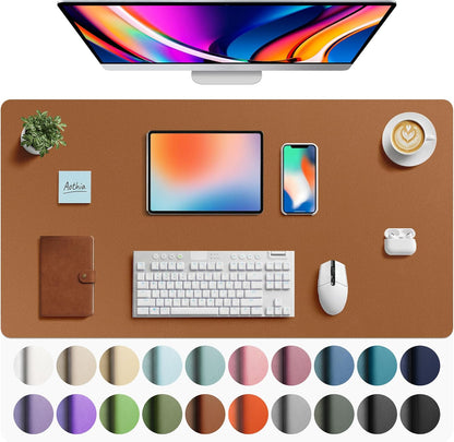 Aothia Leather Office Desk Pad Protector, Non-Slip PU Leather Desk Blotter, Waterproof Laptop Writing Mouse Pad for Office and Home, Black, 31.5" x 15.7" - Colors A