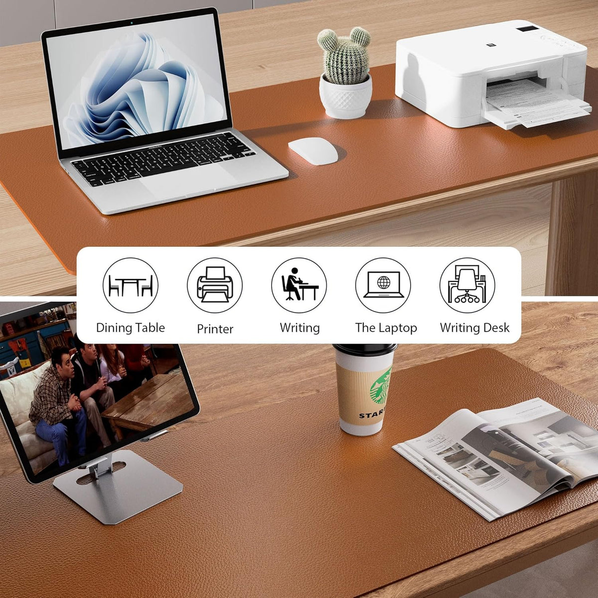 Aothia Leather Office Desk Pad Protector, Non-Slip PU Leather Desk Blotter, Waterproof Laptop Writing Mouse Pad for Office and Home, Black, 31.5" x 15.7" - Colors A