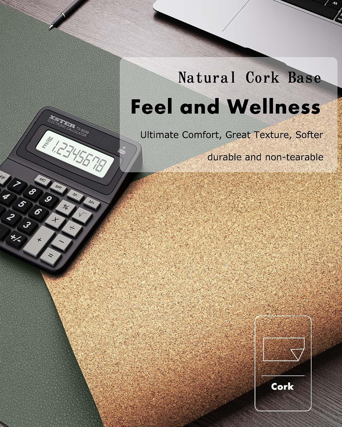 Double-Sided Desk Pad, 31.5"x15.7"Leather Desk Mat, Eco Cork Desk Pad Protector,Large Mouse Pad,Waterproof Desk Blotter for Office/Home(Coffee)