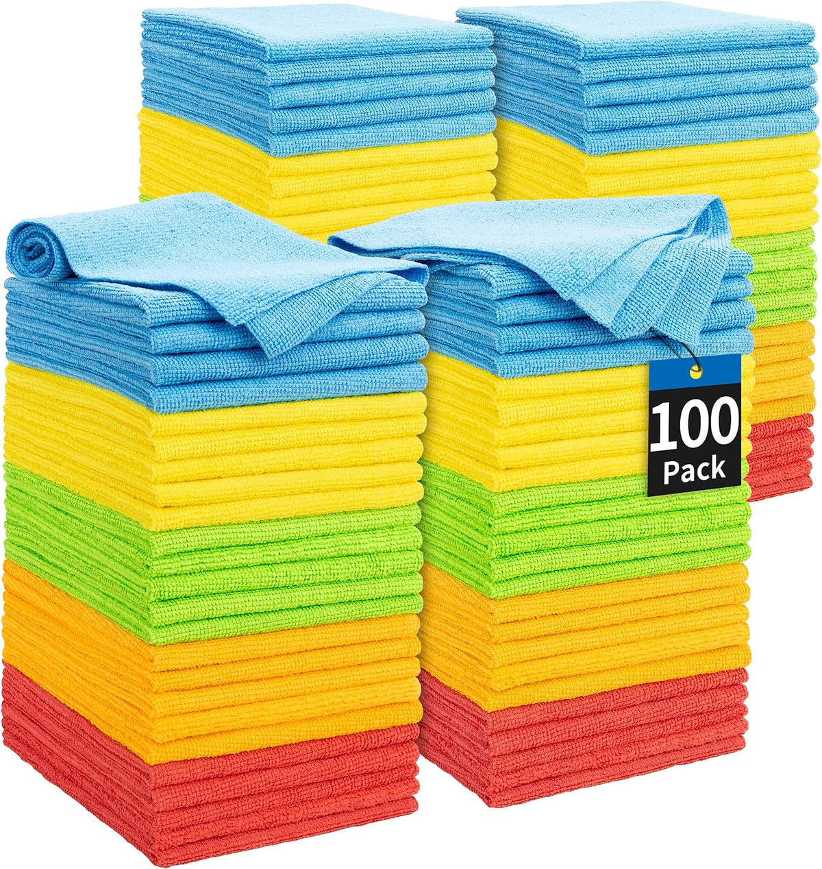 Microfiber Cleaning Cloth, Cleaning Rags Microfiber Towel Bulk Absorbent Lint-Free Wash Cloths, All-Purpose Shop Towels for Cars, Automotive, Garage, Home & Kitchen 11.5"*11.5"