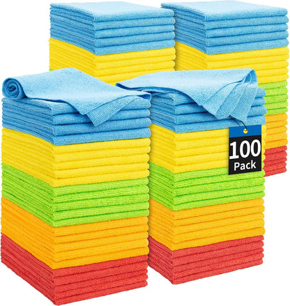 Microfiber Cleaning Cloth, Cleaning Rags Microfiber Towel Bulk Absorbent Lint-Free Wash Cloths, All-Purpose Shop Towels for Cars, Automotive, Garage, Home & Kitchen 11.5"*11.5"