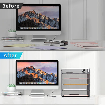 Supeasy 5 Trays Paper Organizer Letter Tray with Handle-Mesh Desk File Holders, Paper Sorter Desk Organizer for Office, Home, Classroom or School