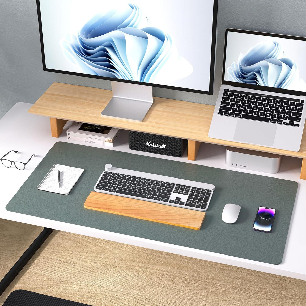 Aothia Leather Office Desk Pad Protector, Non-Slip PU Leather Desk Blotter, Waterproof Laptop Writing Mouse Pad for Office and Home, Black, 31.5" x 15.7" - Colors A