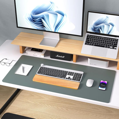 Aothia Leather Office Desk Pad Protector, Non-Slip PU Leather Desk Blotter, Waterproof Laptop Writing Mouse Pad for Office and Home, Black, 31.5" x 15.7" - Colors A