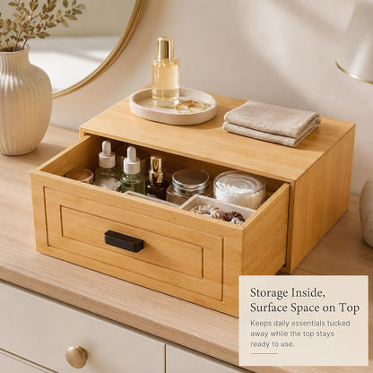 Kingrol Bamboo Storage Drawer, Stackable Single Drawer Organizer for Desk, Shelf, Closet, Entryway, Coffee Station, Vanity and Bathroom Counter, Natural Bamboo, 15 x 11.75 x 6.5 Inch
