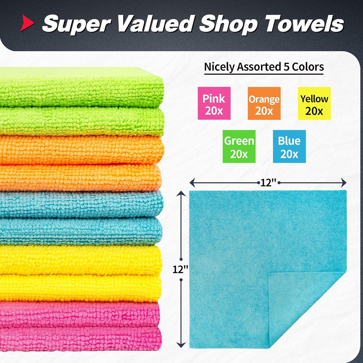 Shop Towels, Pack of 200, Grey Microfiber Cleaning Cloth Bulk, Microfiber Towels for Cars, All-Purpose Absorbent Cleaning Rags, Dust Cloth for Automotive, Mechanic, Garage, 11.5 x 11.5 inch