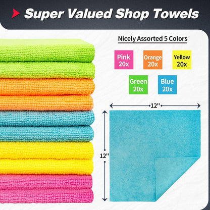 Shop Towels, Pack of 200, Grey Microfiber Cleaning Cloth Bulk, Microfiber Towels for Cars, All-Purpose Absorbent Cleaning Rags, Dust Cloth for Automotive, Mechanic, Garage, 11.5 x 11.5 inch