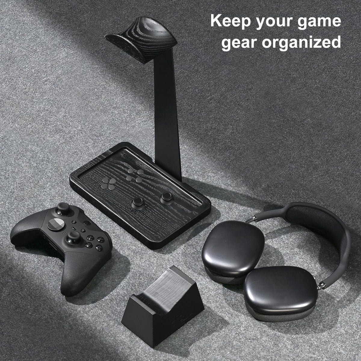 UPERGO Solid Wood Headphone Stand with Controller Holder for Desk | Natural Solid Wood, Holds 1 Headset & 1 Controller, Gamer Gifts for Men, Gaming Desk Accessories for PS5/Xbox/Switch