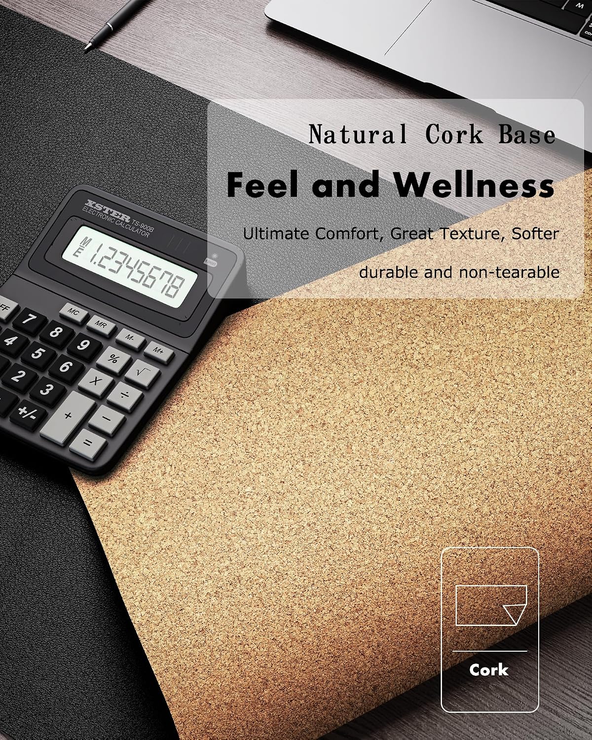 Double-Sided Desk Pad, 31.5"x15.7"Leather Desk Mat, Eco Cork Desk Pad Protector,Large Mouse Pad,Waterproof Desk Blotter for Office/Home(Coffee)