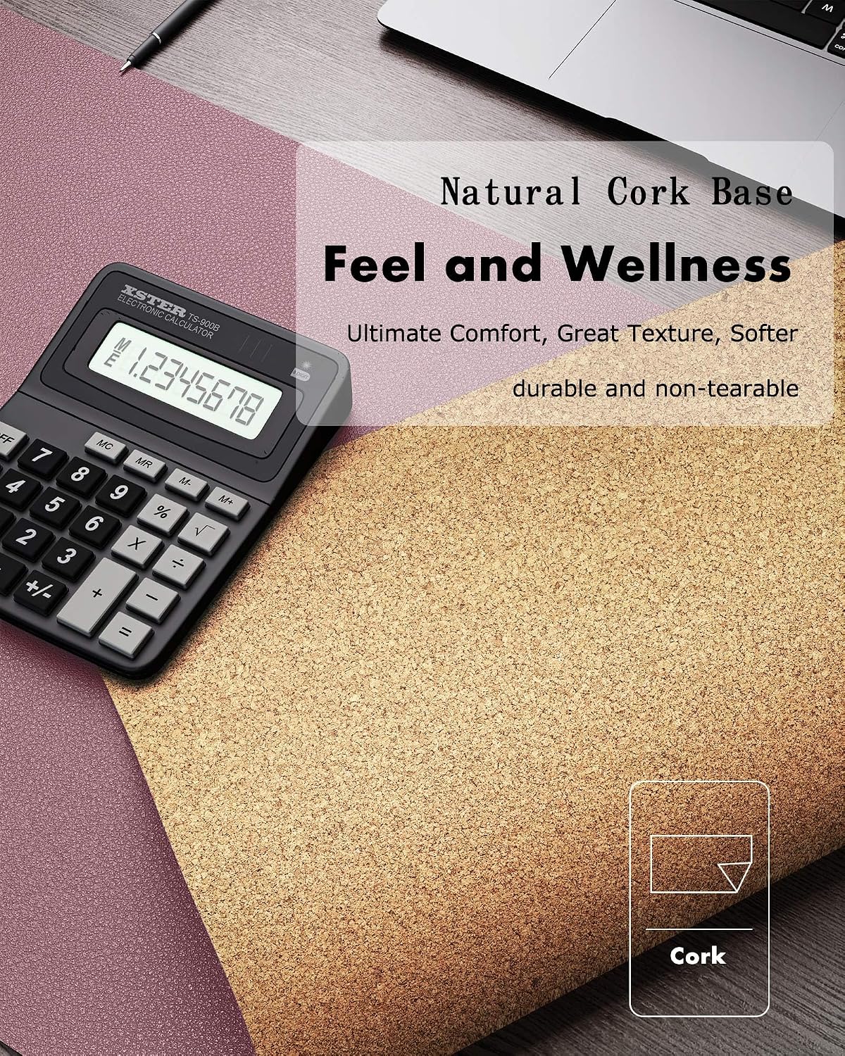 Double-Sided Desk Pad, 31.5"x15.7"Leather Desk Mat, Eco Cork Desk Pad Protector,Large Mouse Pad,Waterproof Desk Blotter for Office/Home(Coffee)