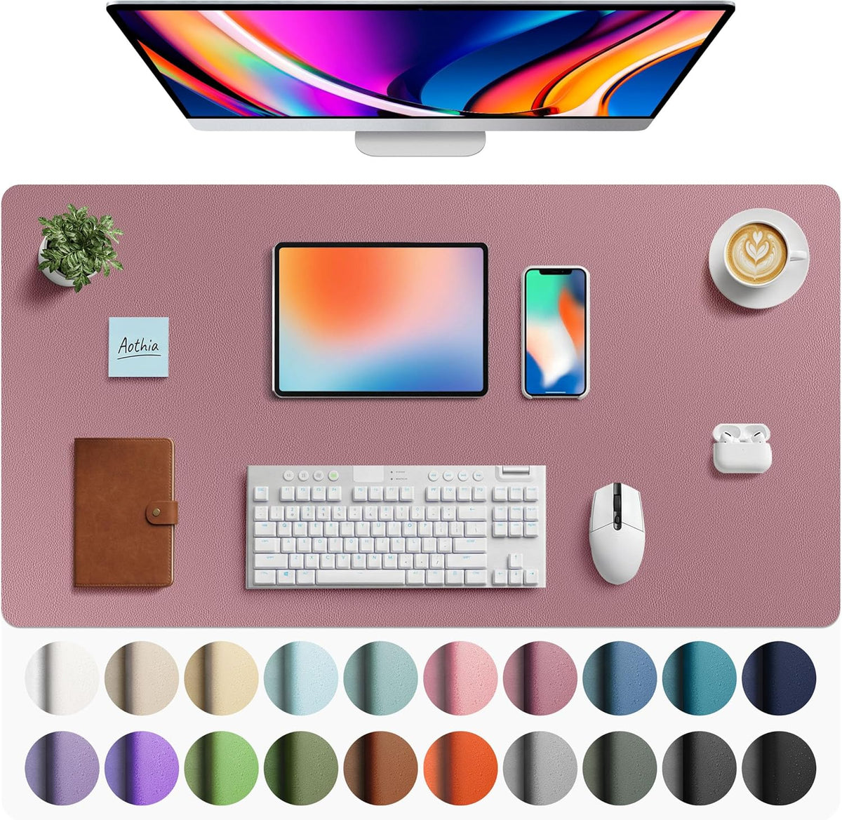 Aothia Leather Office Desk Pad Protector, Non-Slip PU Leather Desk Blotter, Waterproof Laptop Writing Mouse Pad for Office and Home, Black, 31.5" x 15.7" - Colors A
